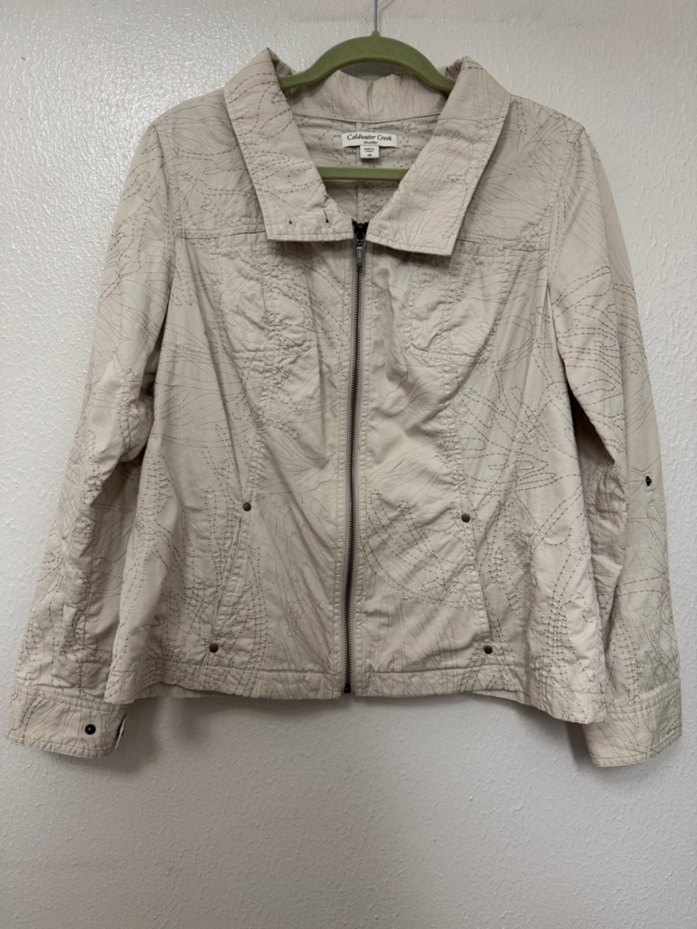 Coldwater Creek Cream Quilted-Pattern Zip Jacket